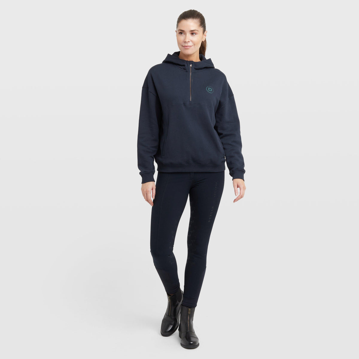 Womens 1/4 Zip Hooded Fleece Pullover Navy
