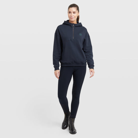Womens 1/4 Zip Hooded Fleece Pullover Navy