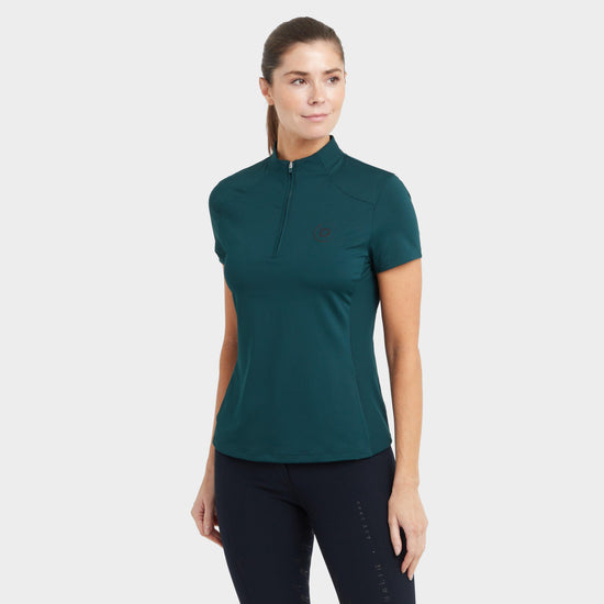 Womens 1/4 Zip Short Sleeve Top Deep Emerald Green