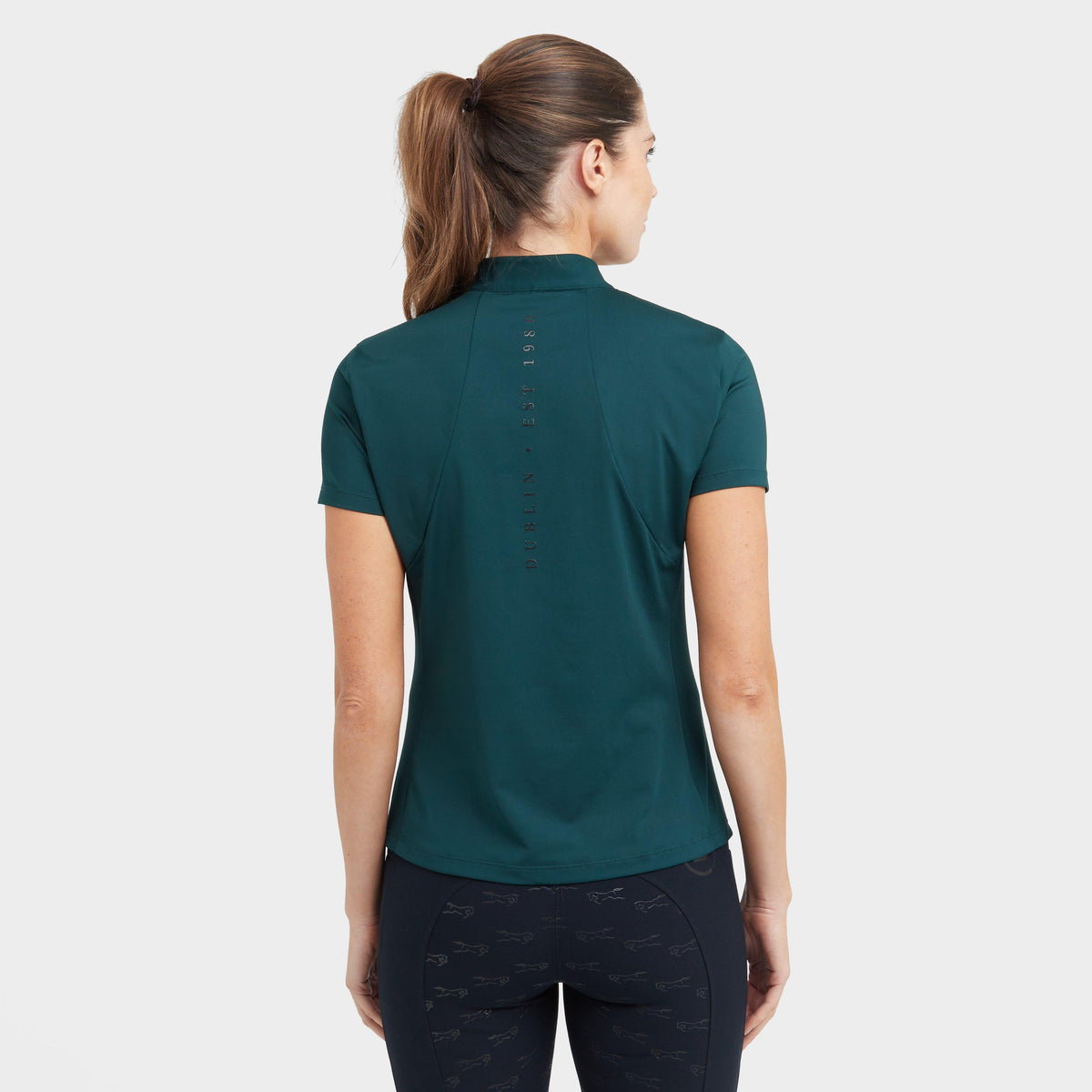 Womens 1/4 Zip Short Sleeve Top Deep Emerald Green