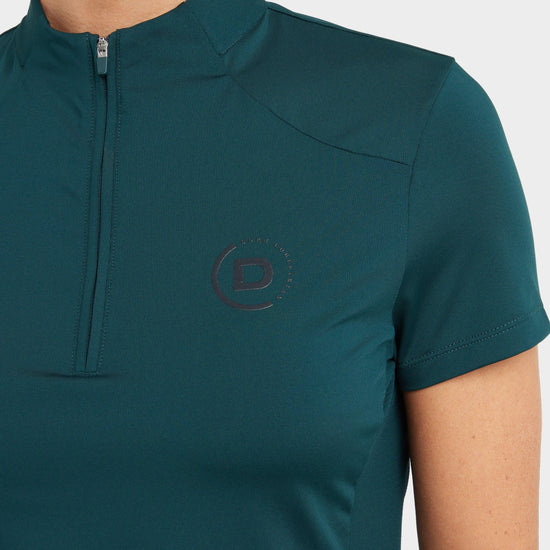 Womens 1/4 Zip Short Sleeve Top Deep Emerald Green