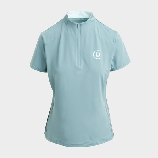 Womens 1/4 Zip Short Sleeve Top Washed Teal