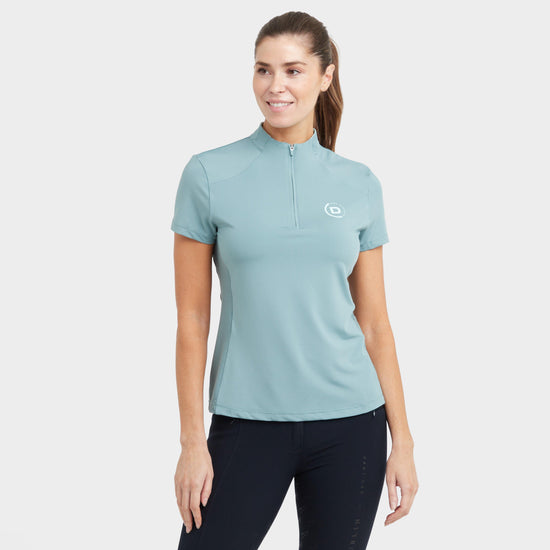 Womens 1/4 Zip Short Sleeve Top Washed Teal
