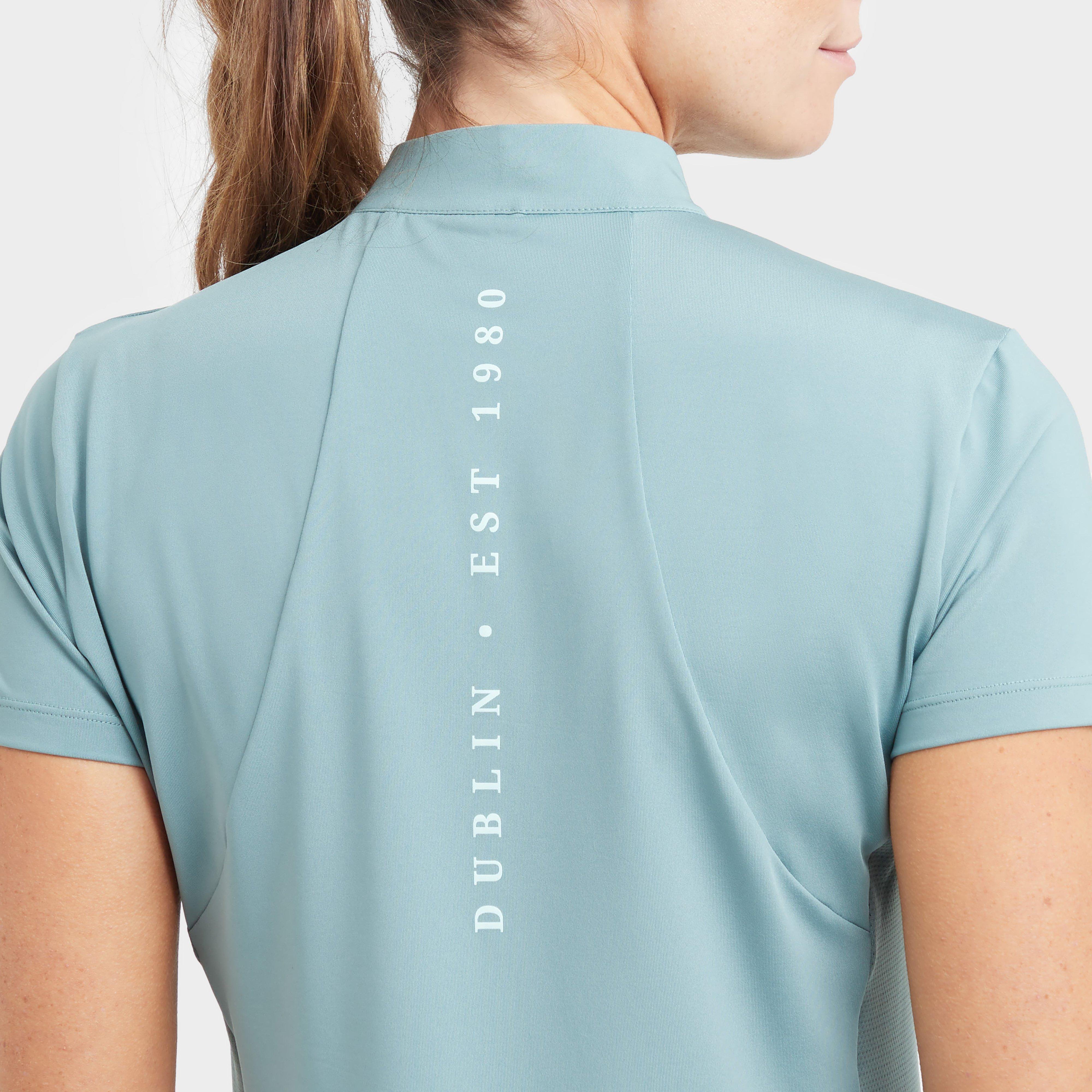 Womens 1/4 Zip Short Sleeve Top Washed Teal