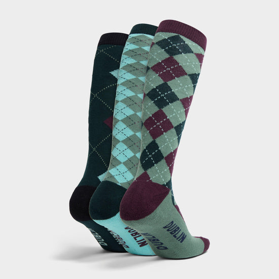Adults 3 Pack Socks Green Argyle