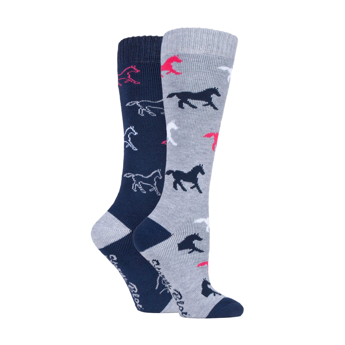 Kids Equestrian Midweight Horseshoe Socks Navy/Grey
