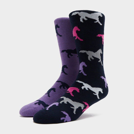 Kids Equestrian Midweight Horseshoe Socks Navy/Lilac