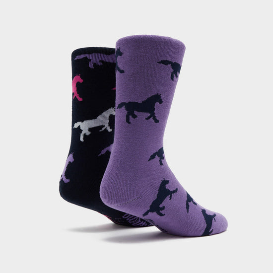Kids Equestrian Midweight Horseshoe Socks Navy/Lilac