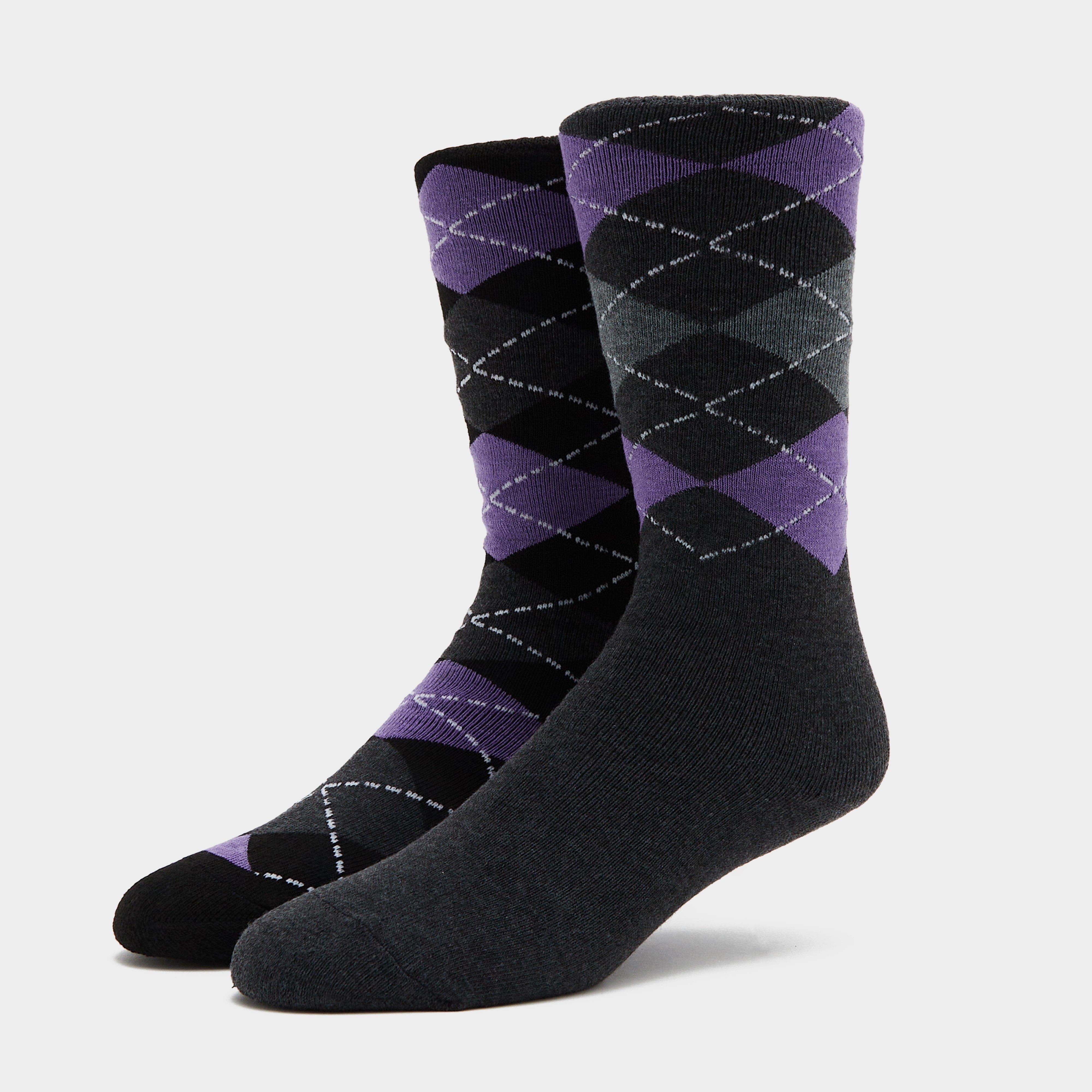 Womens Midweight Argyle Lingfield 2 Pack Socks Charcoal/Black
