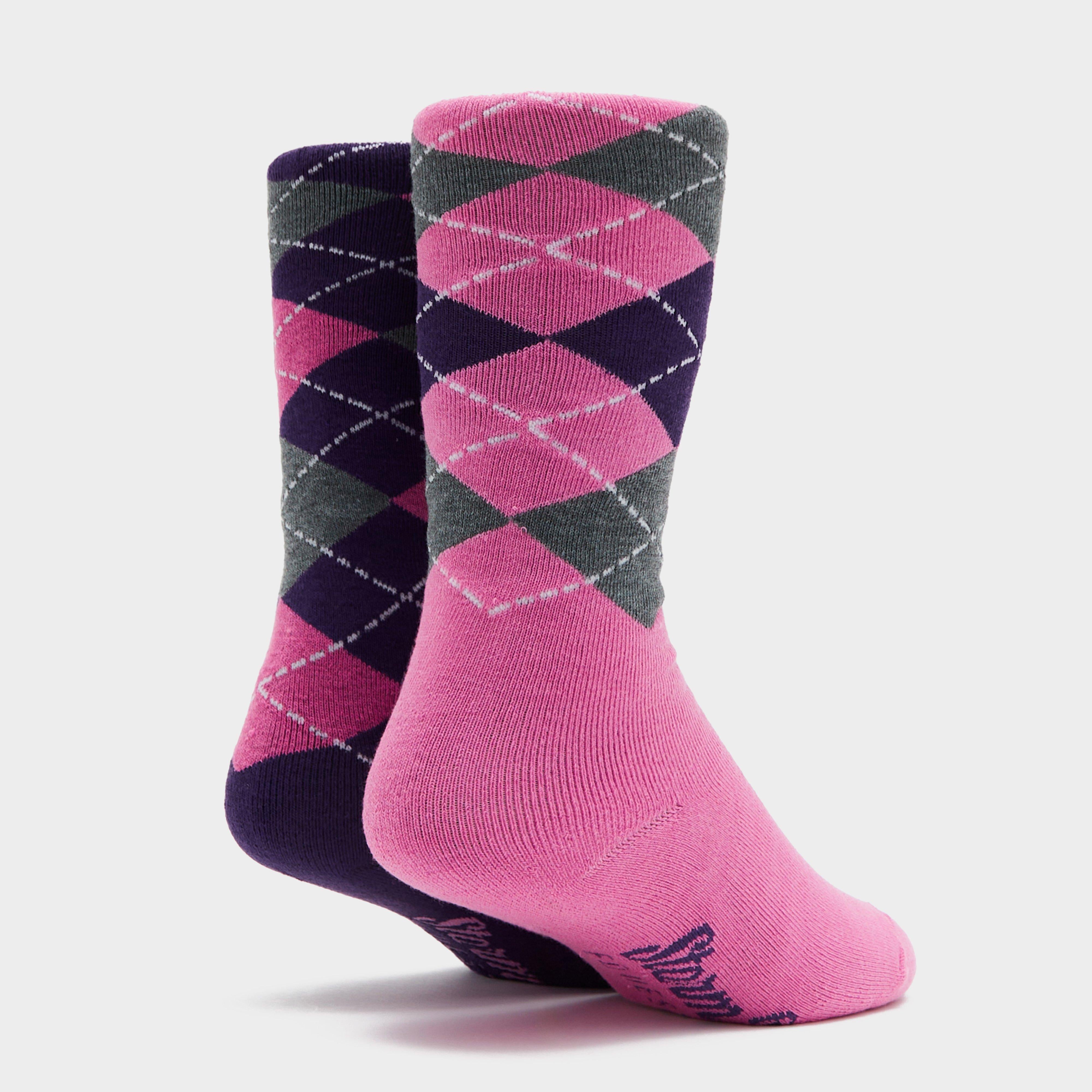 Womens Midweight Argyle Lingfield 2 Pack Socks Medium Pink/Purple