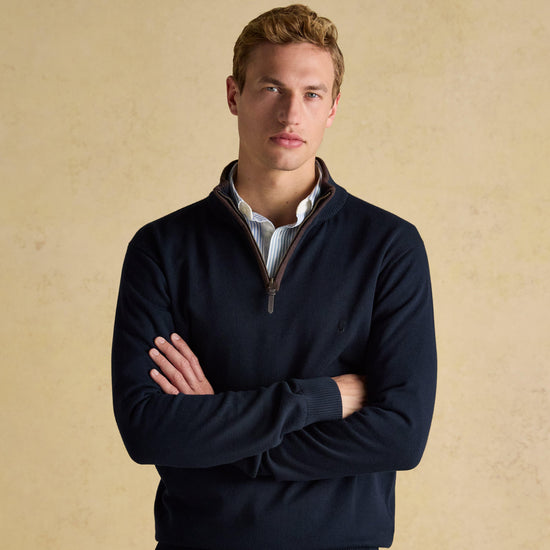 Men's Hillside Navy Quarter Zip Knitted Jumper
