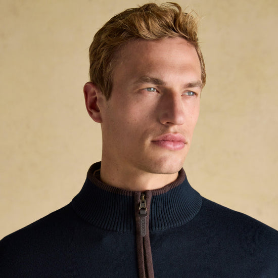 Men's Hillside Navy Quarter Zip Knitted Jumper