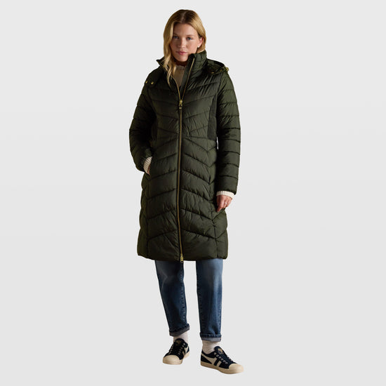Womens Pembury Showerproof Longline Padded Coat With Hood Khaki