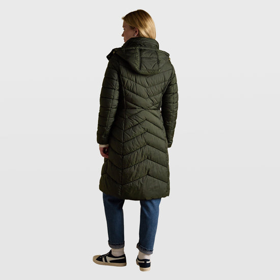 Womens Pembury Showerproof Longline Padded Coat With Hood Khaki
