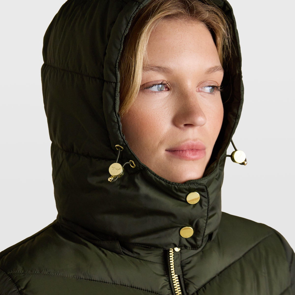Womens Pembury Showerproof Longline Padded Coat With Hood Khaki