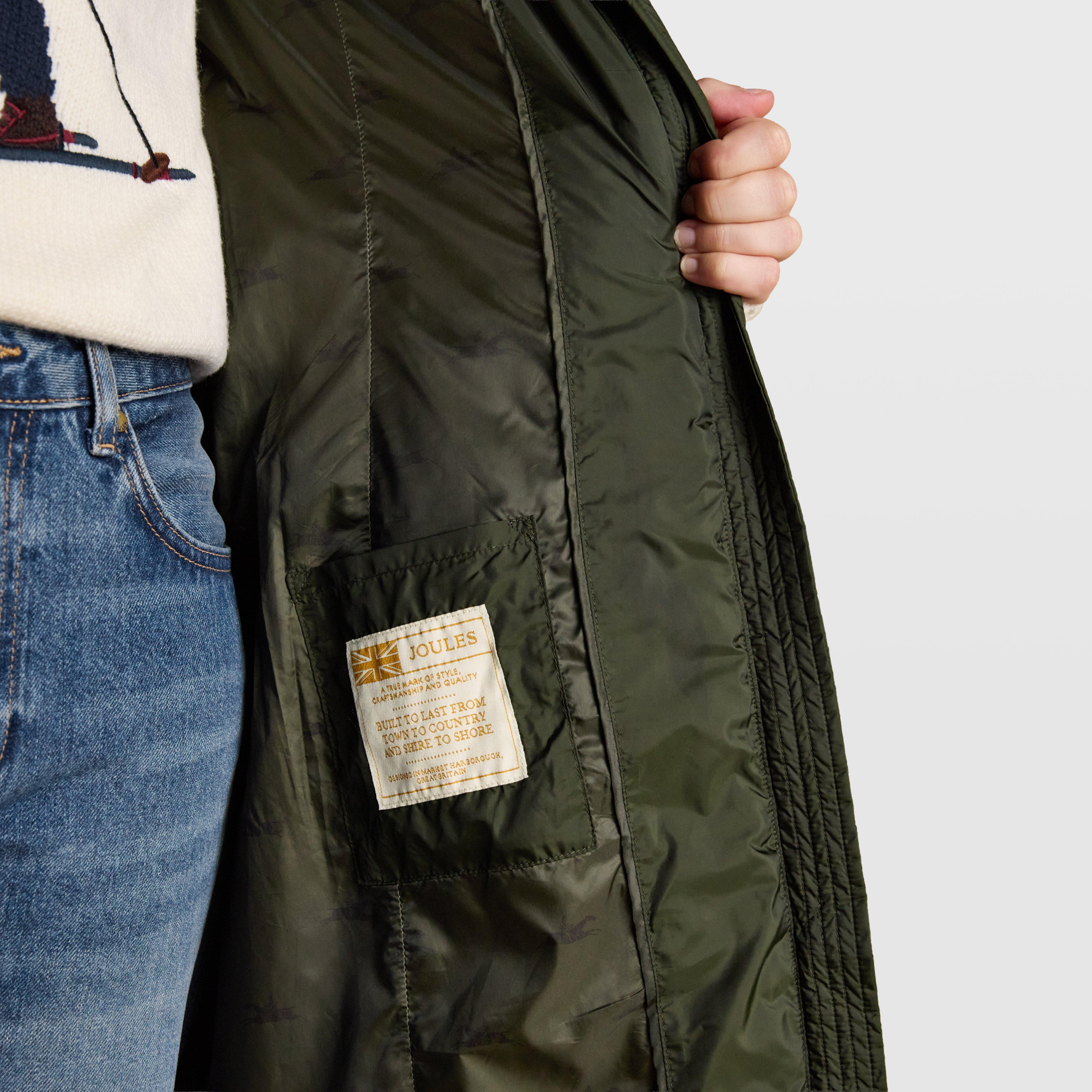 Womens Pembury Showerproof Longline Padded Coat With Hood Khaki