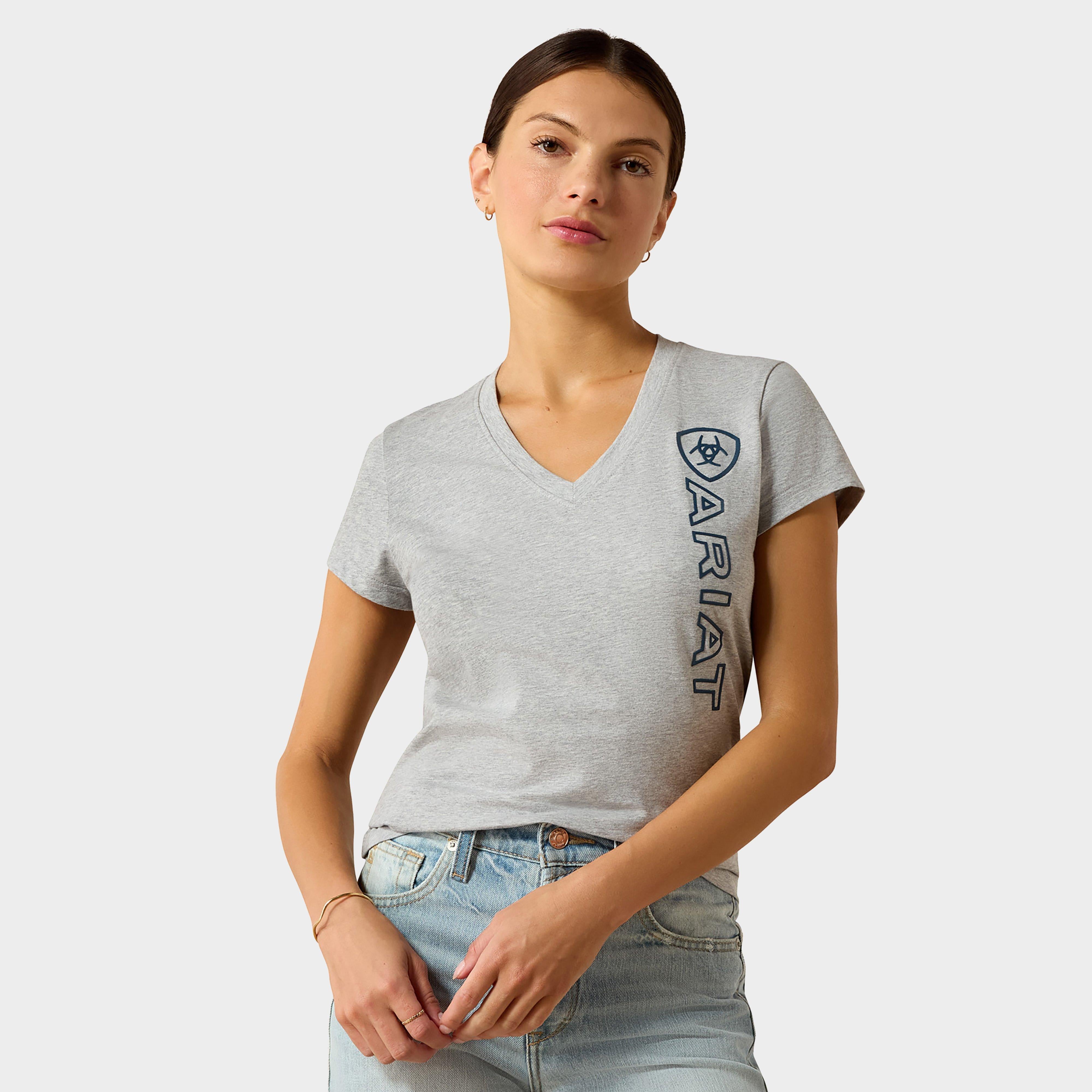 Women's Vertical Logo V T-Shirt Heather Grey
