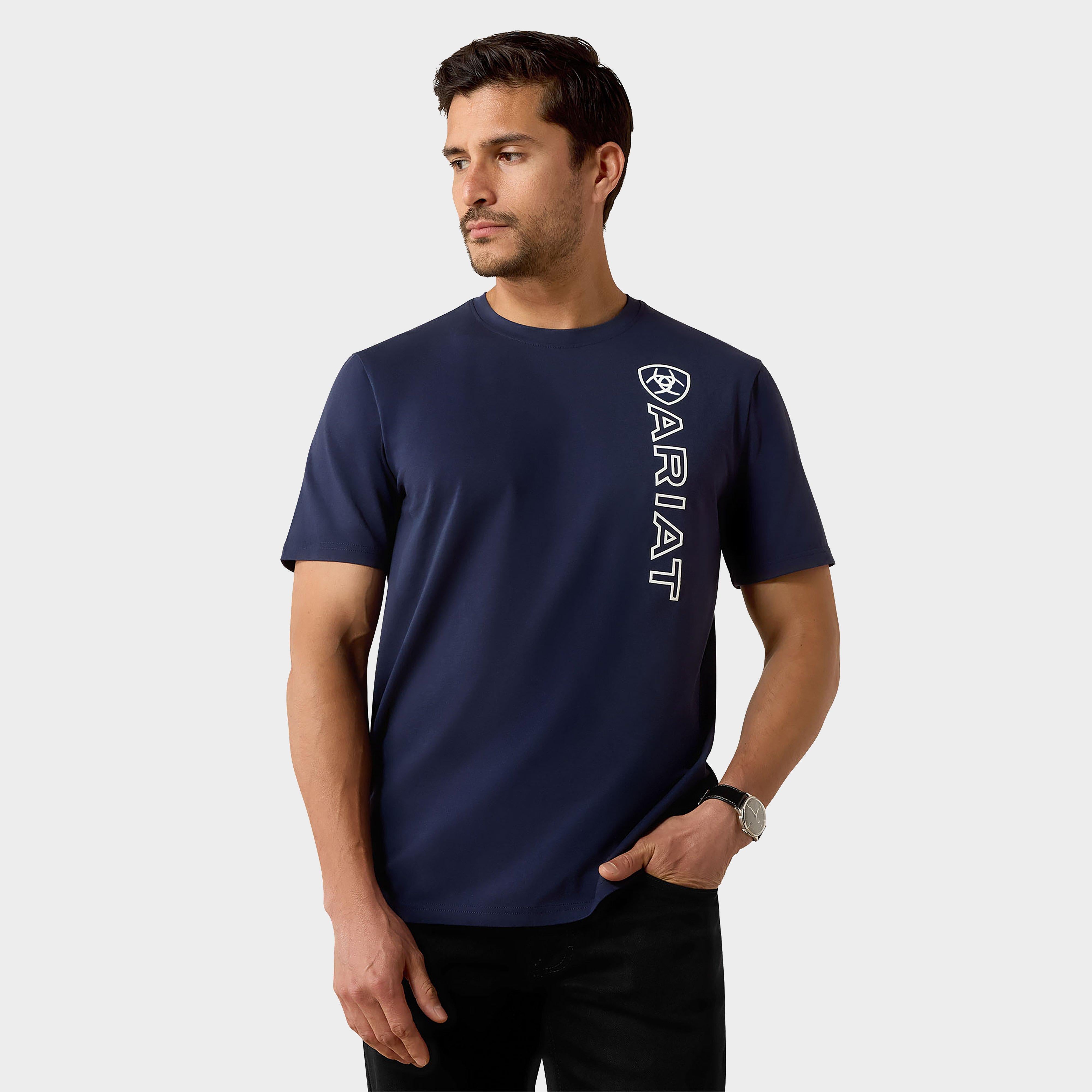 Men's Vertical Logo Short Sleeved Top Navy