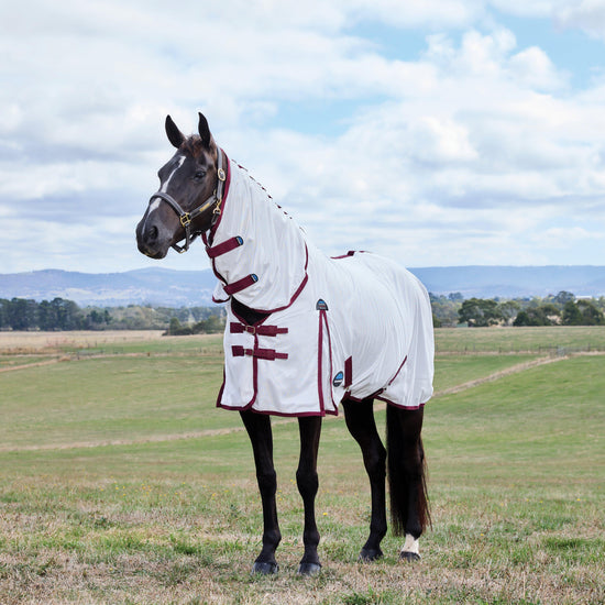 ComFiTec Essential Combo Neck Fly Sheet White/Burgundy