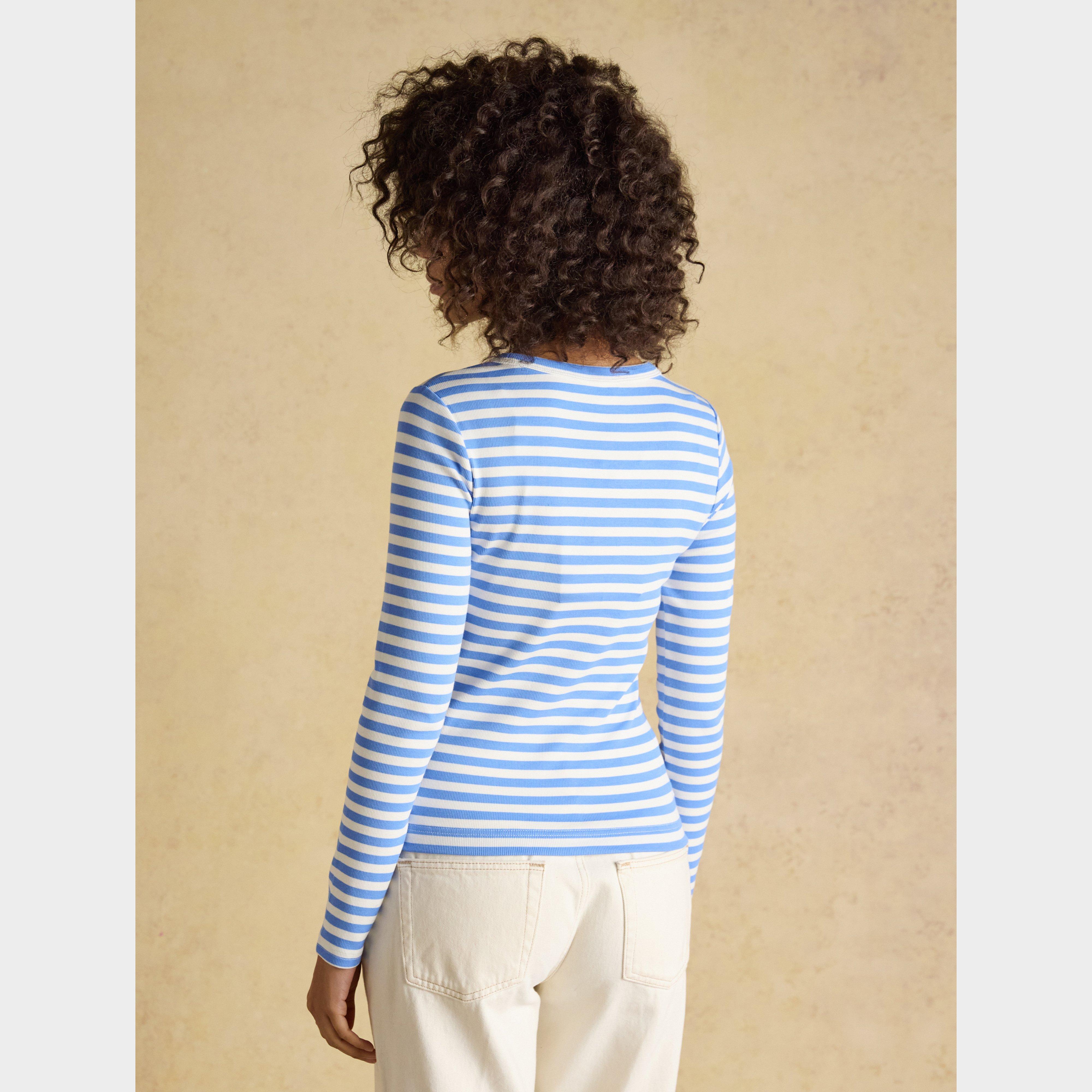 Women's Sophie Navy Striped Long Sleeve Ribbed Fitted T-Shirt