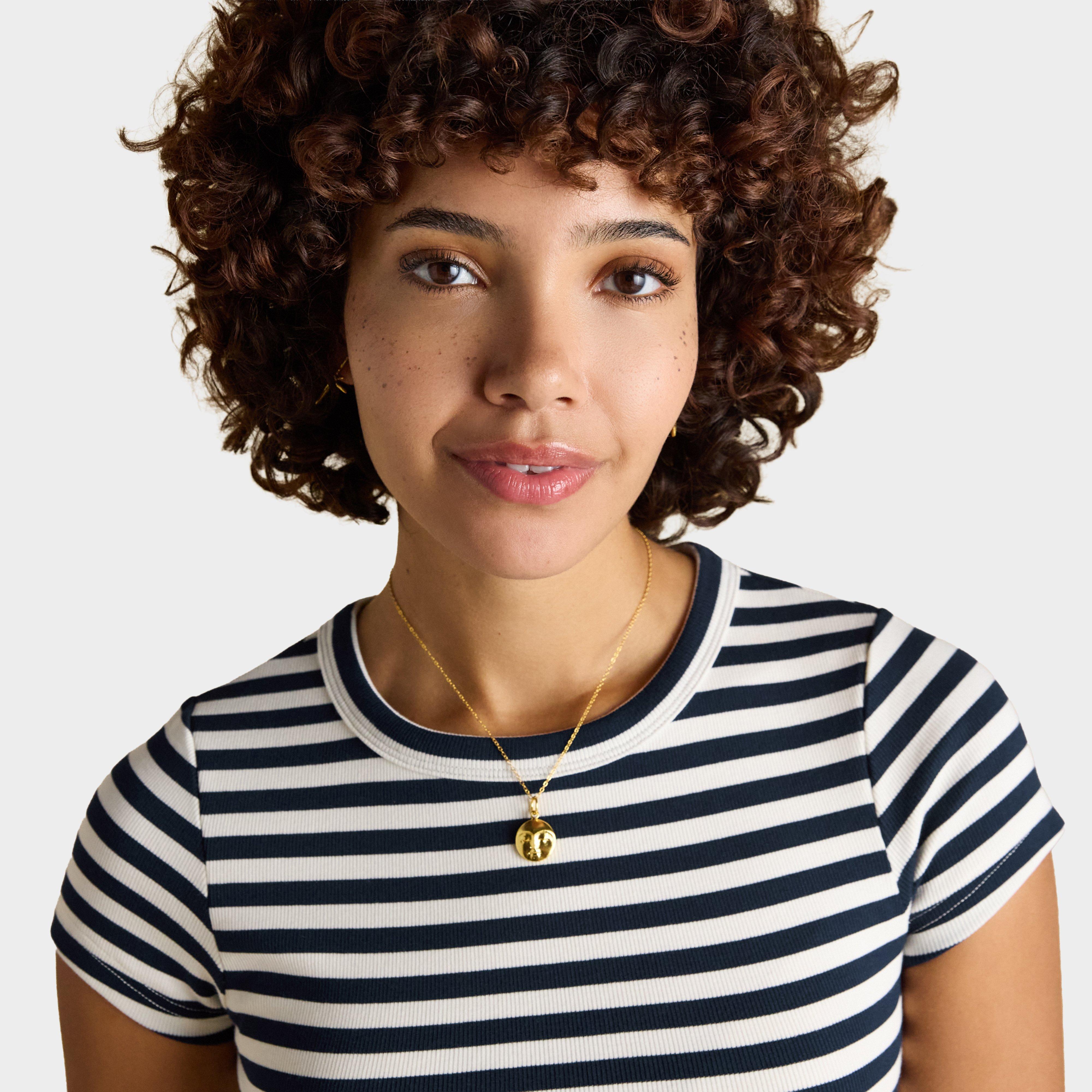 Women's Sophie Navy Striped Short Sleeve Ribbed Fitted T-Shirt