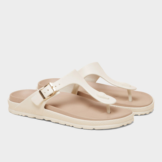 Women’s Soleil White Buckle Flip Flop