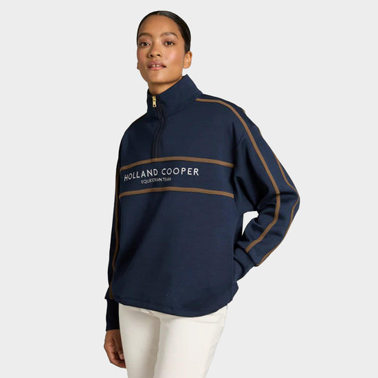 Women's Equestrian Quarter Zip Neck Sweat, Ink Navy