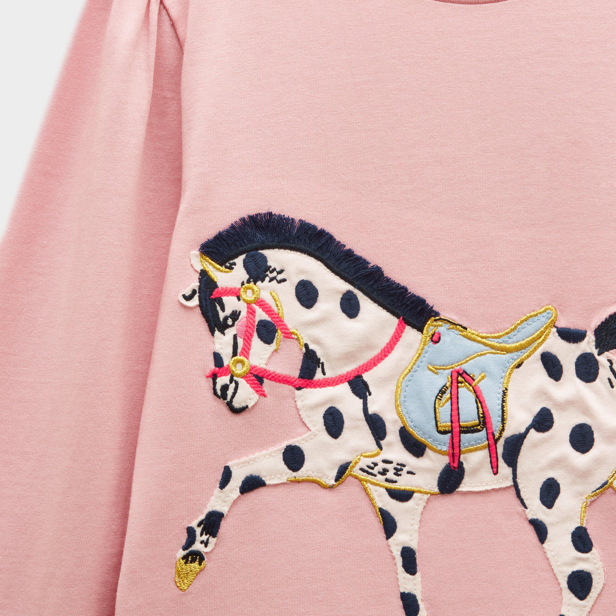 Girls' Ava Pink Horse Applique Long Sleeve Top