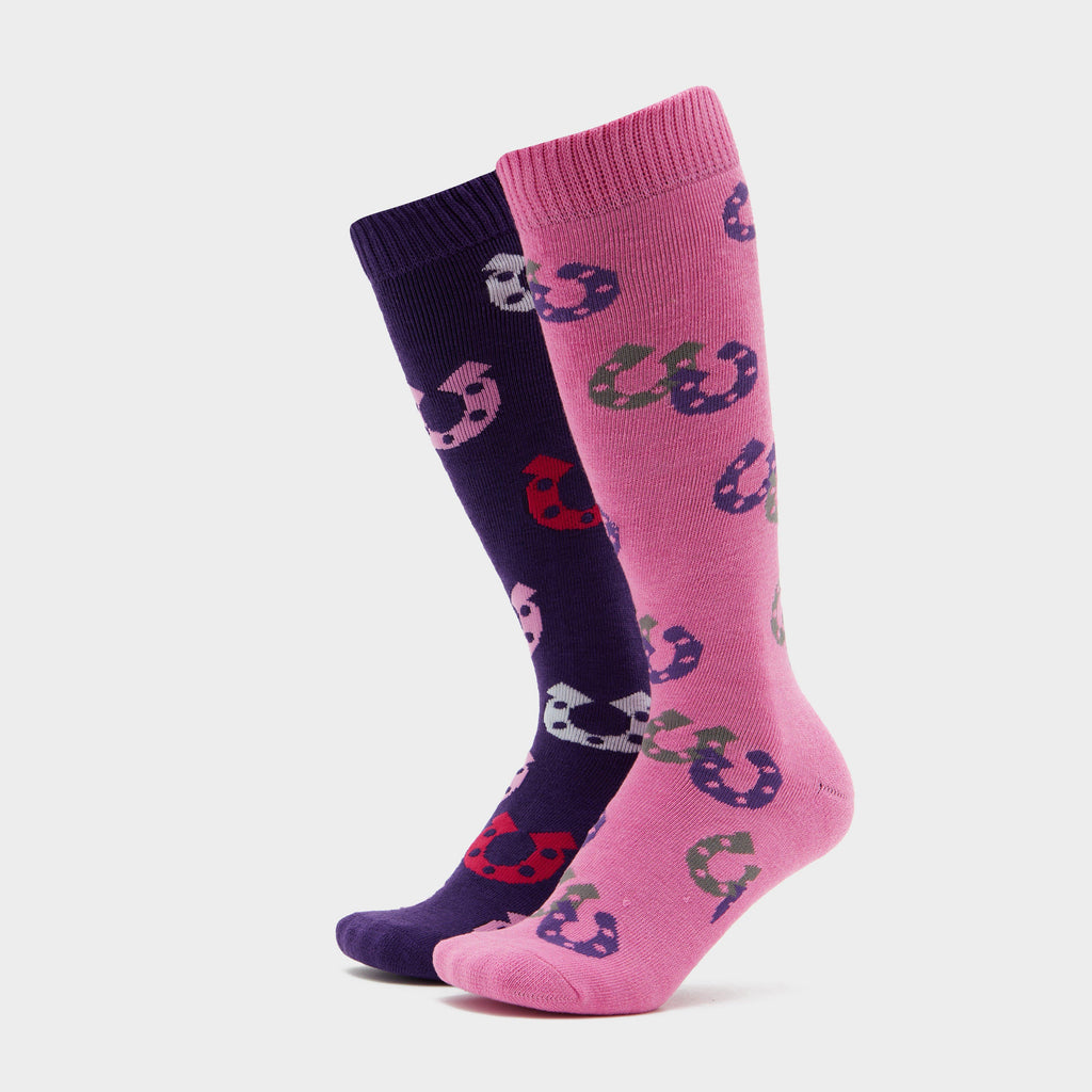 Equestrian Kids Horseshoe Socks 2 Pack Charcoal/Black