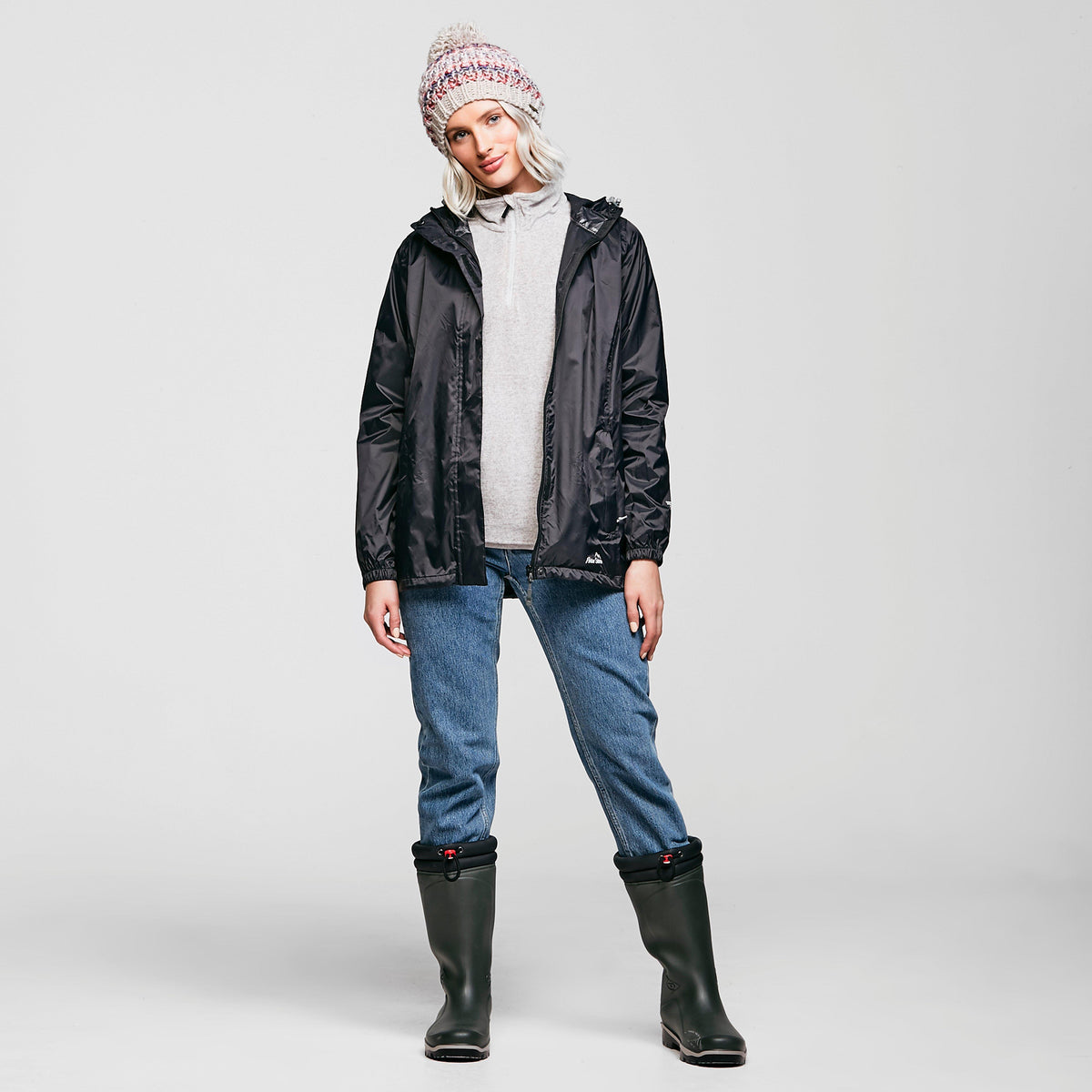 Womens Packable Hooded Jacket Black