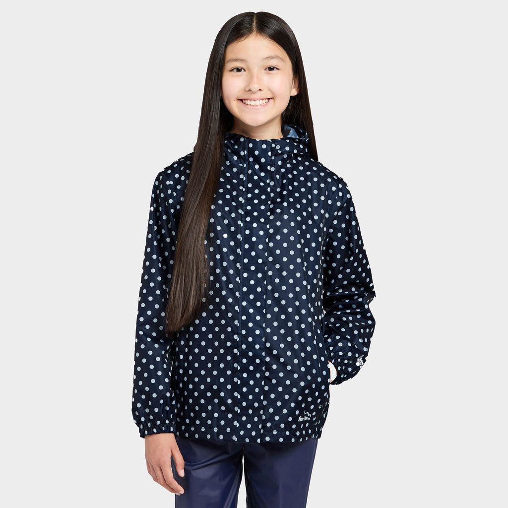 Kids Packable Waterproof Jacket Navy/White Polka Dot