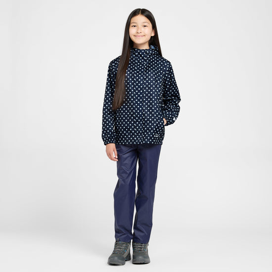 Kids Packable Waterproof Jacket Navy/White Polka Dot