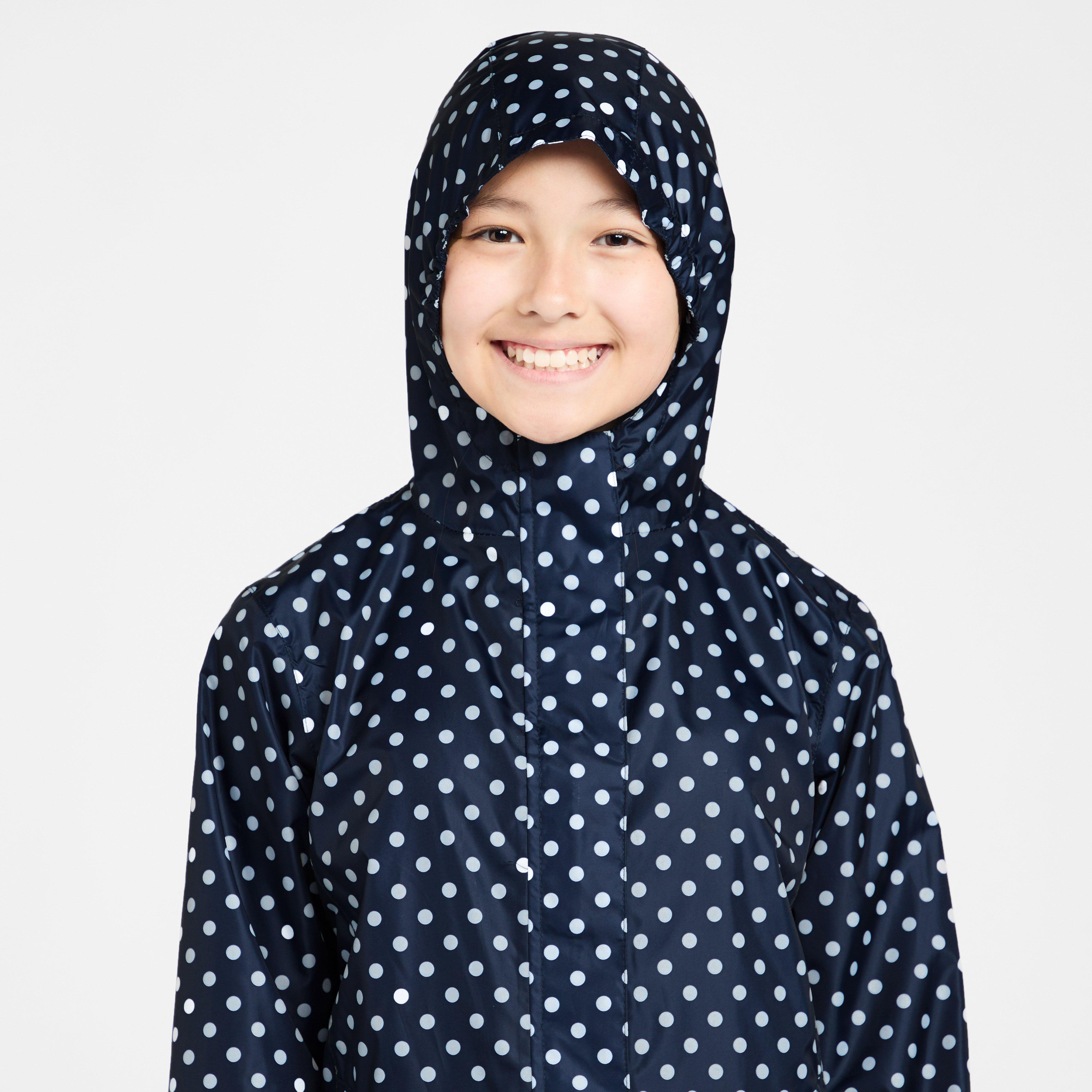Kids Packable Waterproof Jacket Navy/White Polka Dot