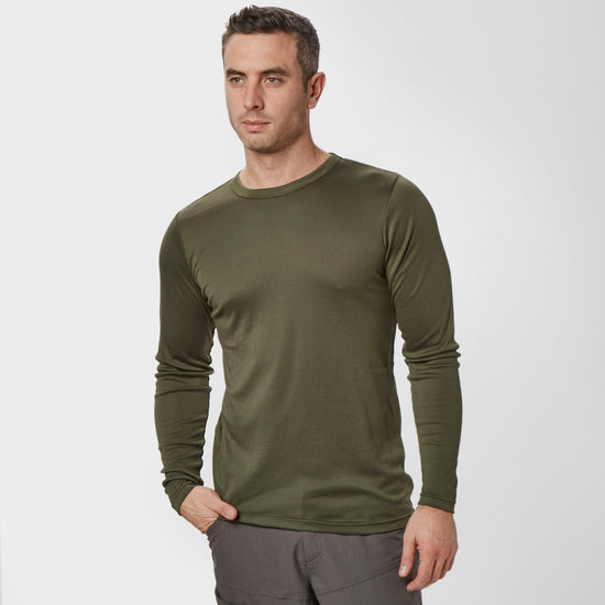 Mens Long Sleeved Thermal Crew Neck Top Khaki