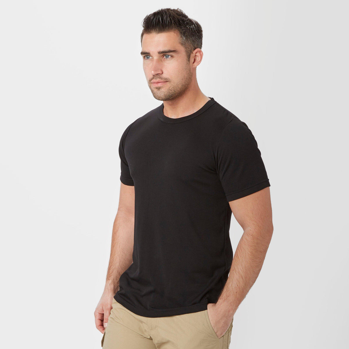 Mens Short Sleeved Thermal Crew Neck Top Black