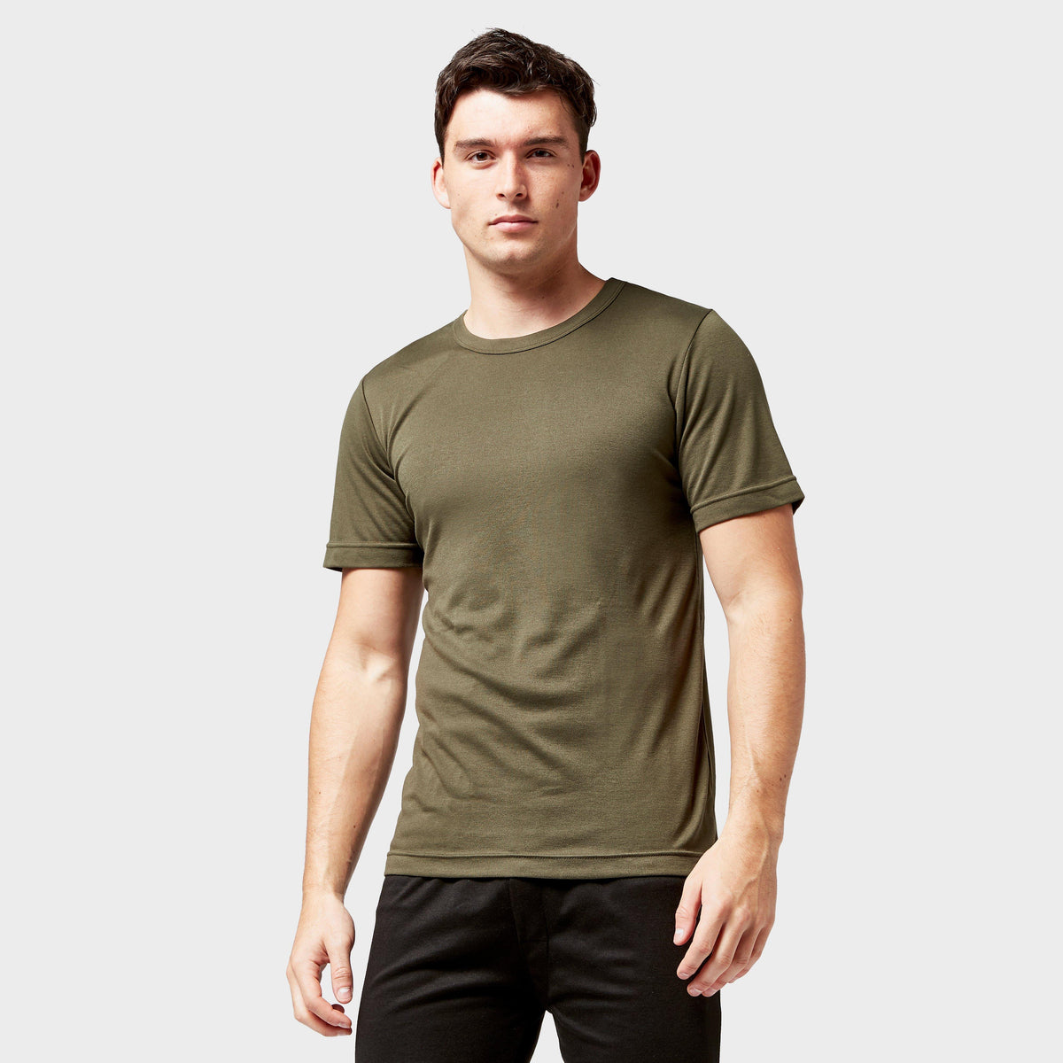 Mens Short Sleeved Thermal Crew Neck Top Khaki