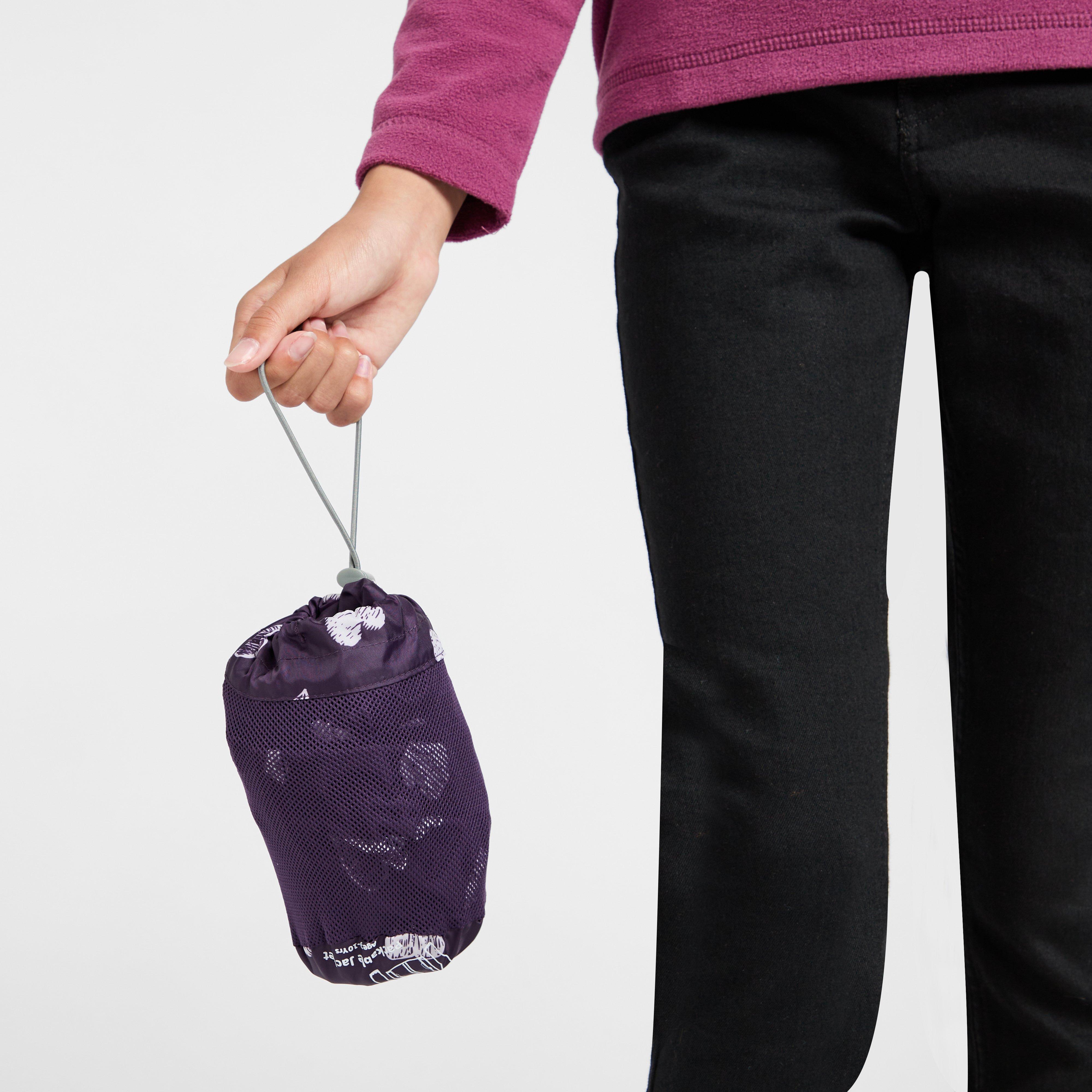 Kids Packable Waterproof Jacket Purple/White Love Hearts