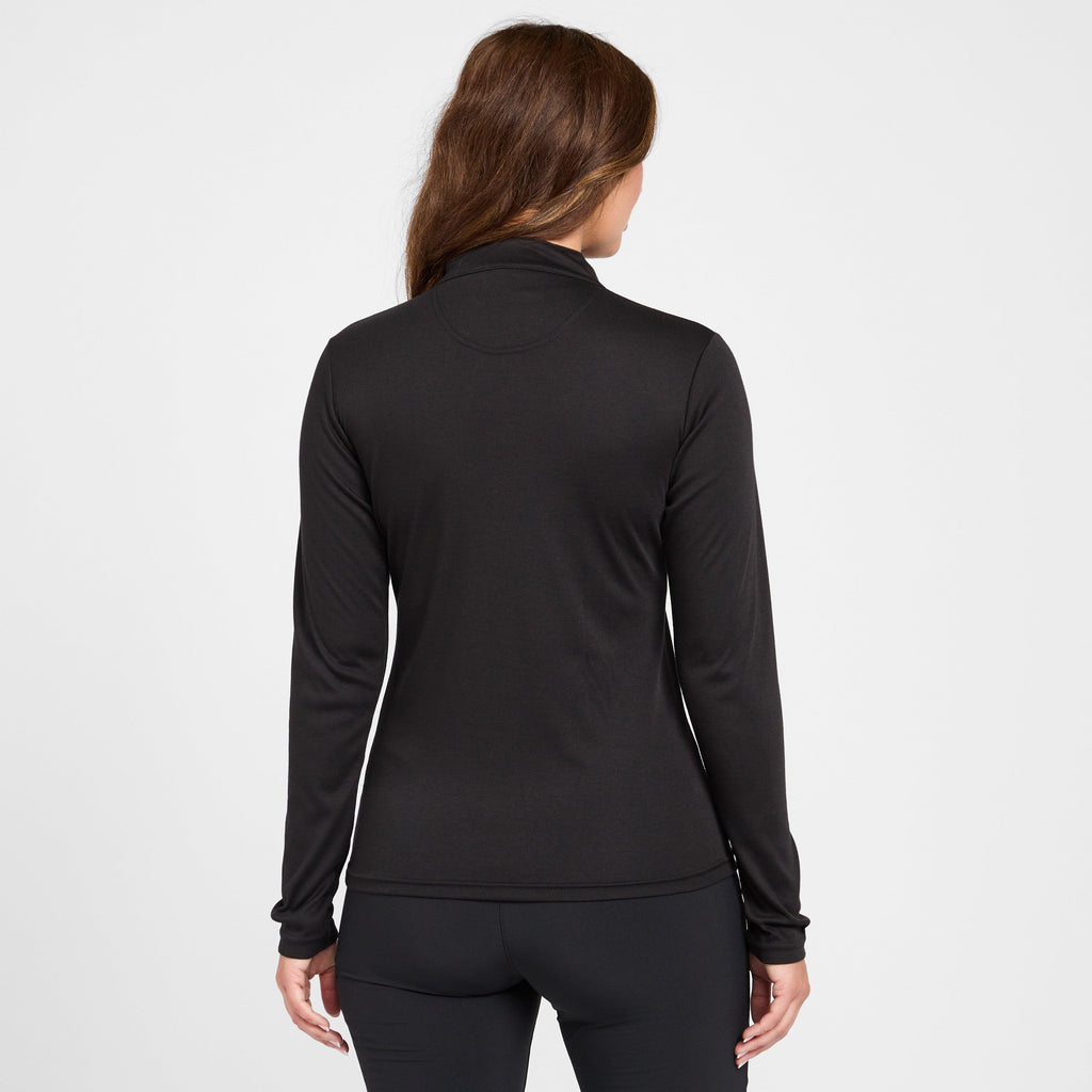 Womens Long Sleeve Thermal Zip Neck Baselayer Top Black