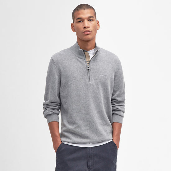 Mens Cotton Half Zip Grey Marl