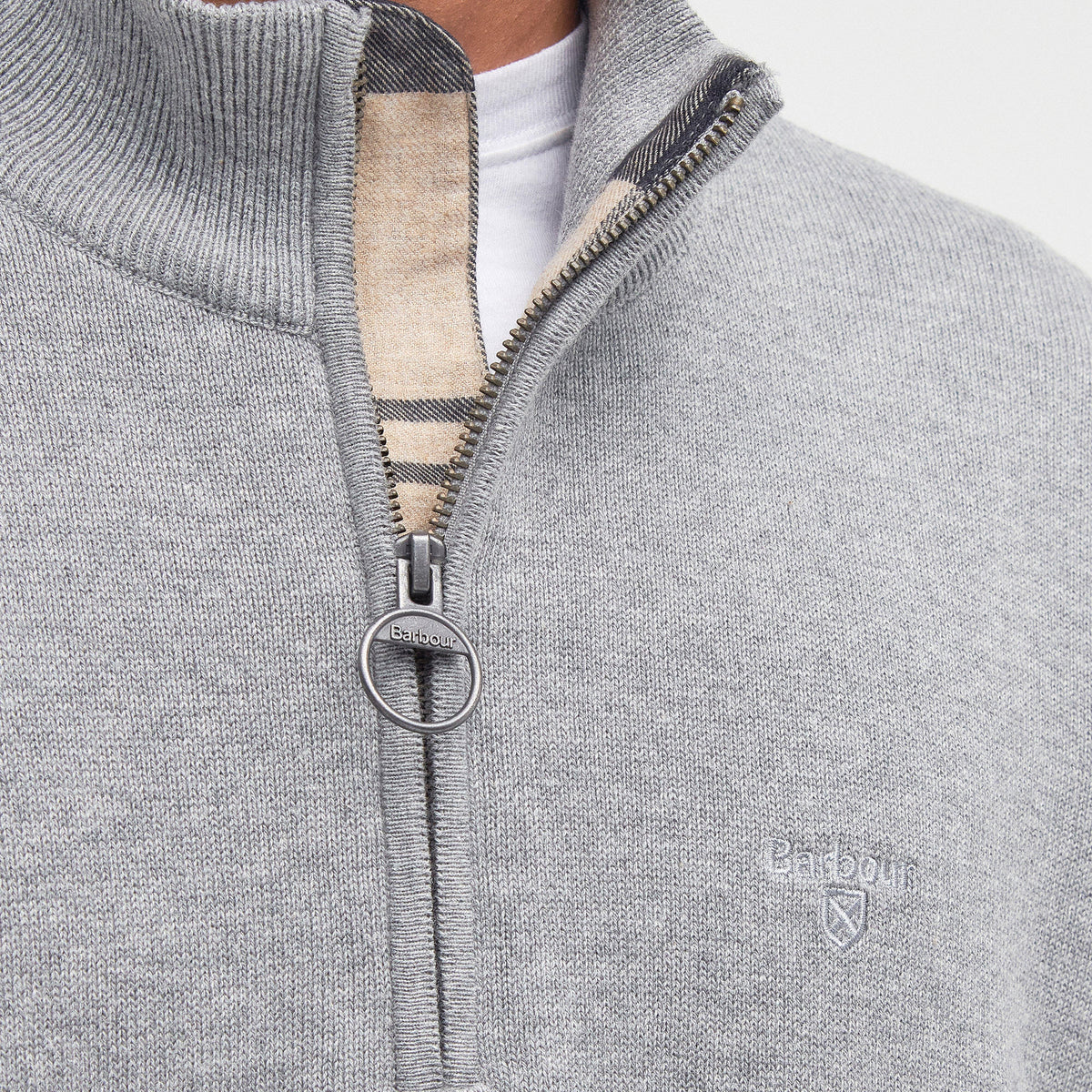 Mens Cotton Half Zip Grey Marl