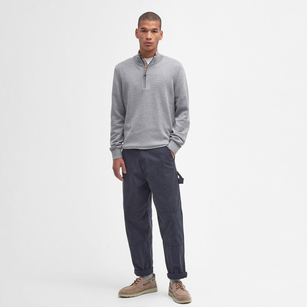 Mens Cotton Half Zip Grey Marl