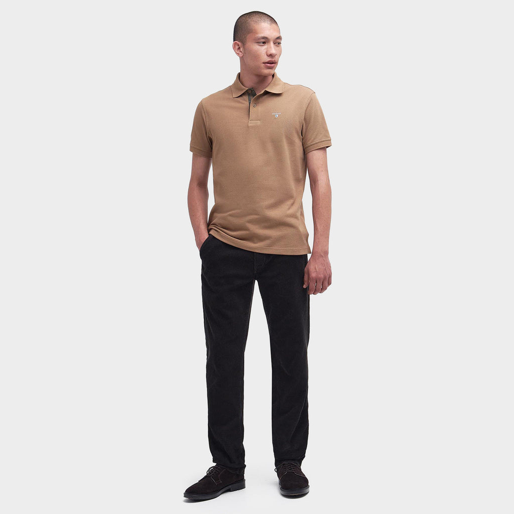 Mens Tartan Pique Polo Shirt Sandstone