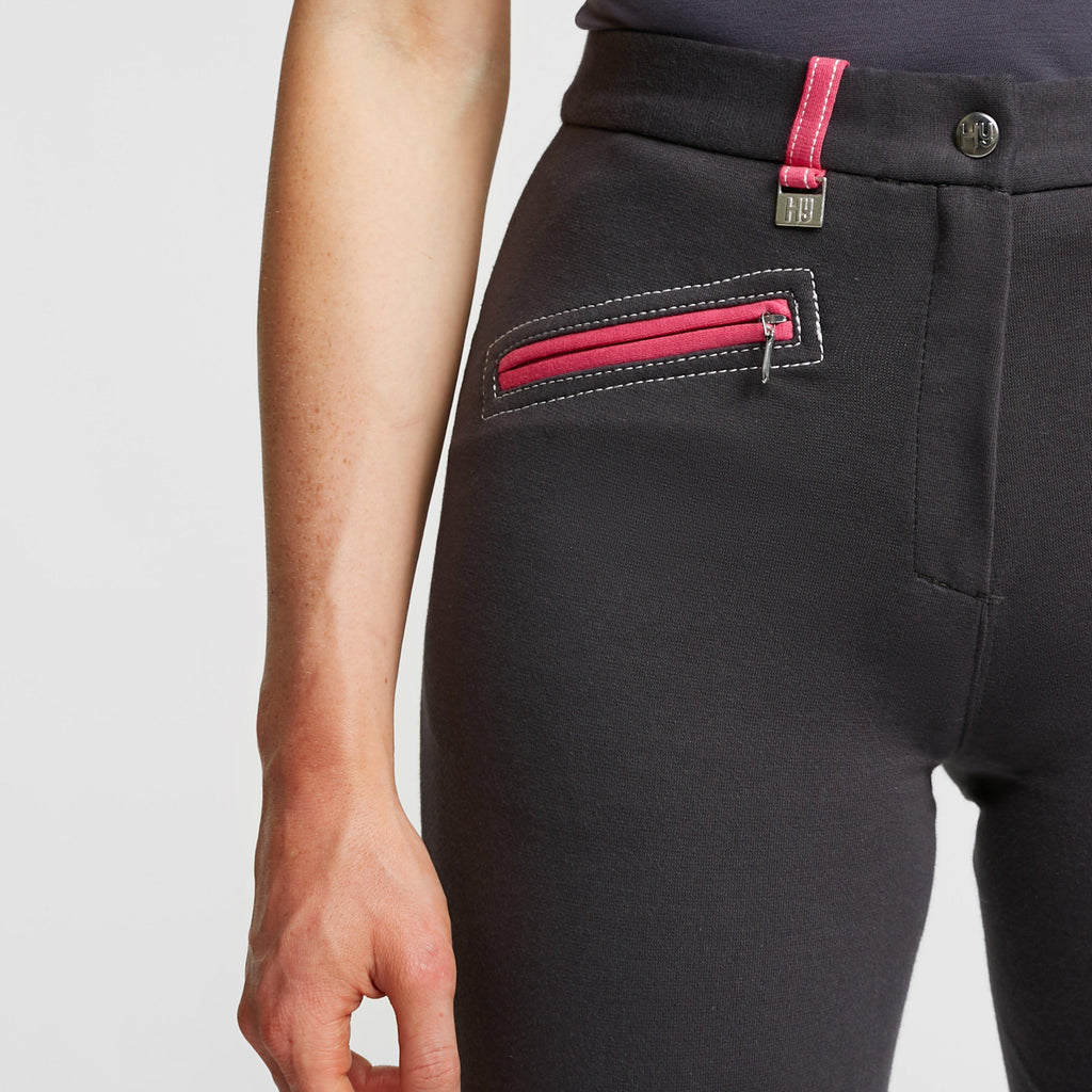 HyPERFORMANCE Womens Diesel Knee Patch Jodhpurs Charcoal/Pink