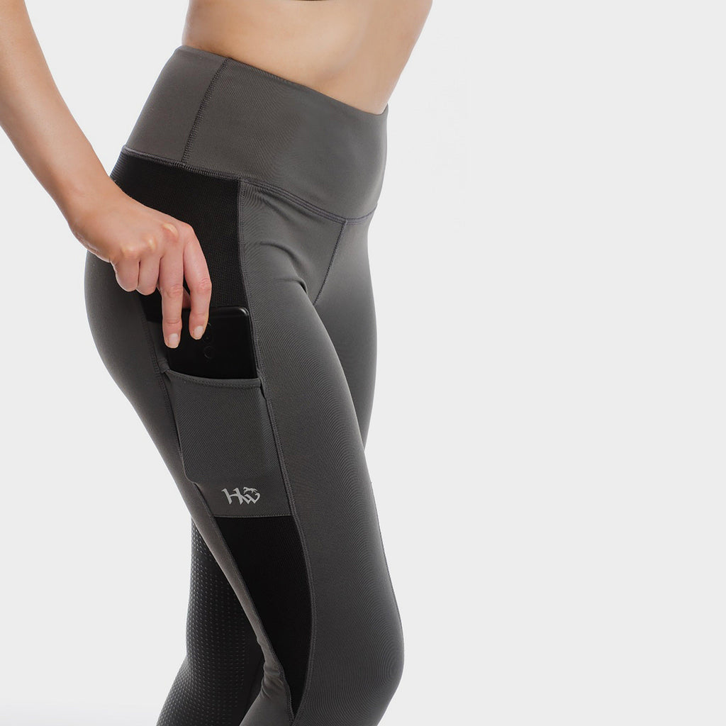 Womens Silicone Grip Riding Tights Charcoal