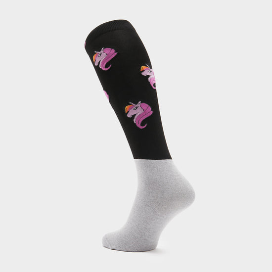 Adults Microfibre Socks Black Unicorn