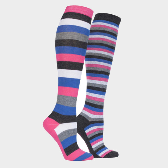 StormBloc® Equestrian Ladies Stripe Socks 2 Pack Cerise