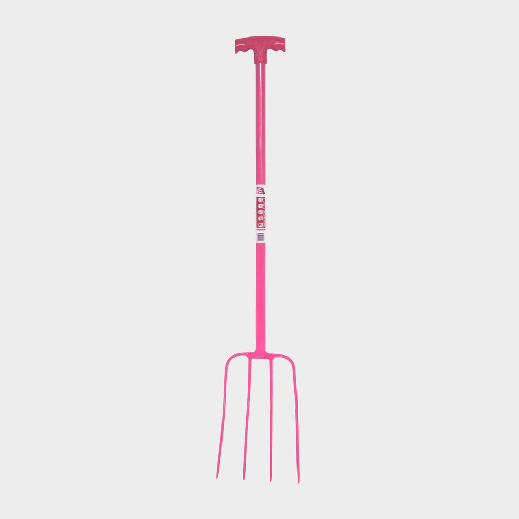 Red Gorilla Tubular T-Grip 4 Prong Manure Fork Pink