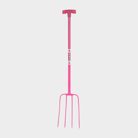Red Gorilla Tubular T-Grip 4 Prong Manure Fork Pink
