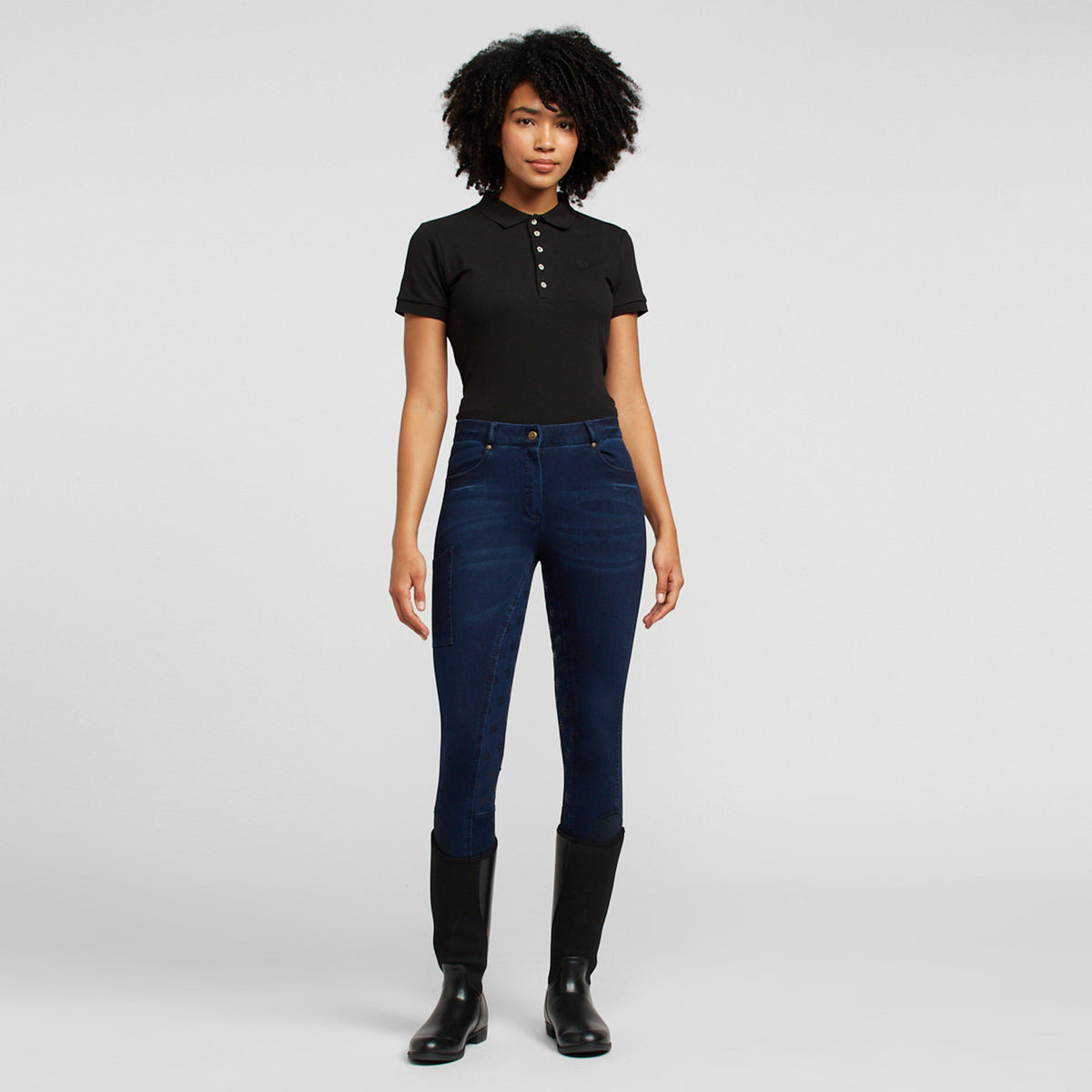 Womens Shona Full Grip Silicone Print Denim Breeches Light Blue Denim