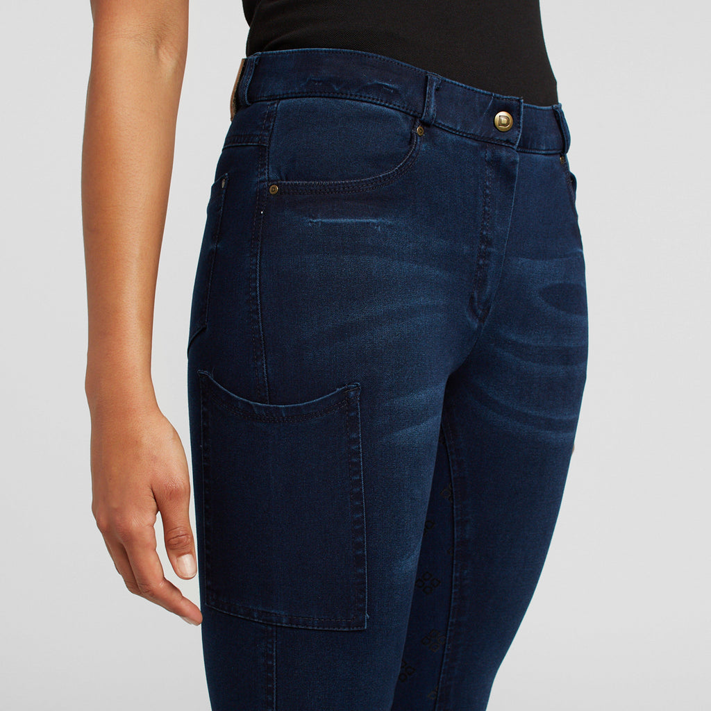 Womens Shona Full Grip Silicone Print Denim Breeches Light Blue Denim